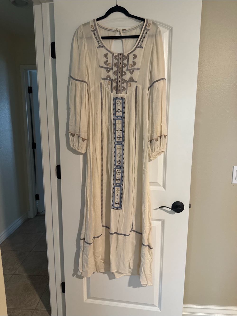 Free People Ivory Embroidered Boho Maxi Dress - Size S